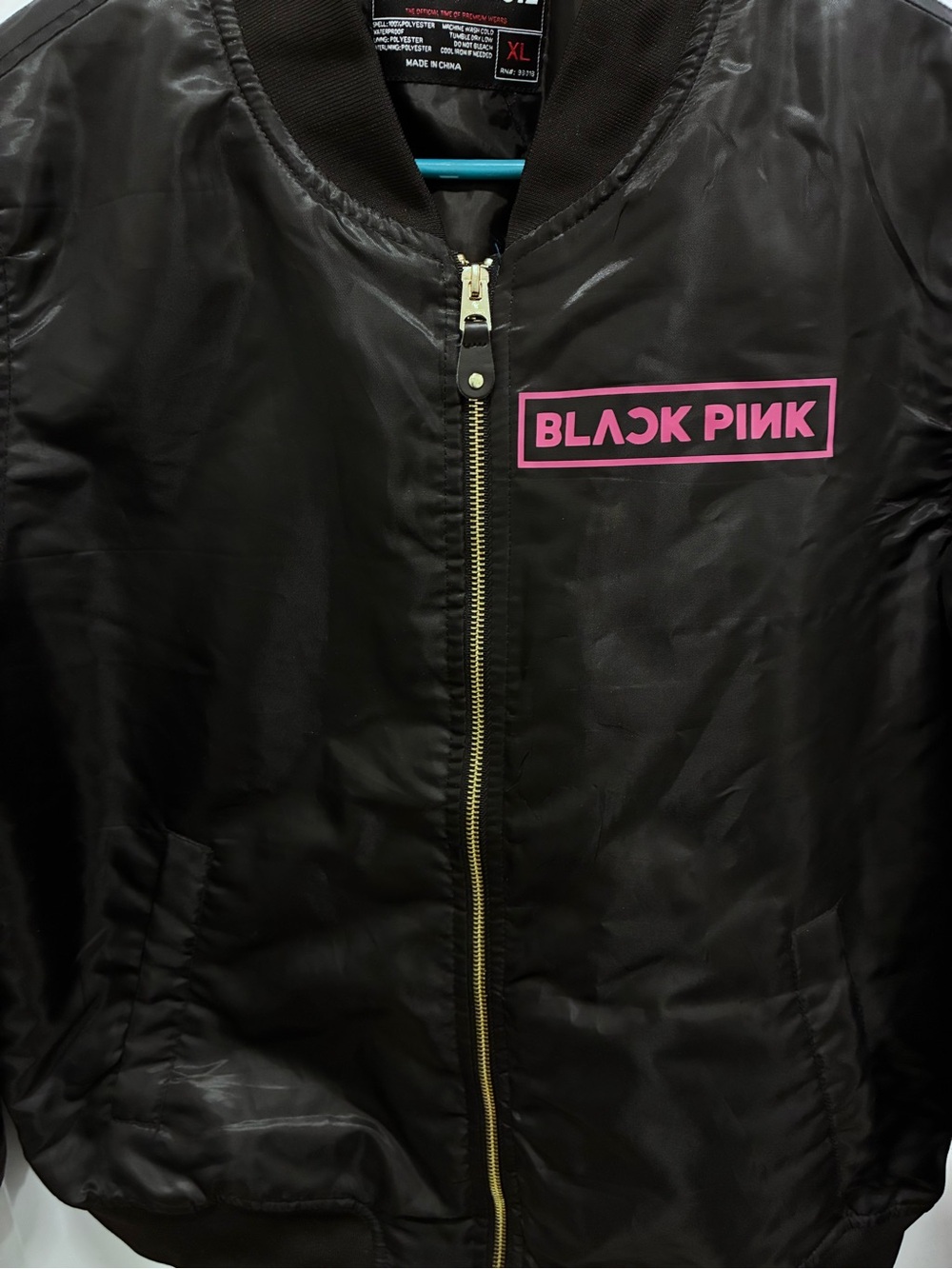 Women's Black Puffer Jacket with Pink Logo